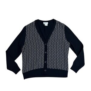 Celine Paris‎ Vintage Black Wool Silk Triomphe Monogram Cardigan Sweater 42